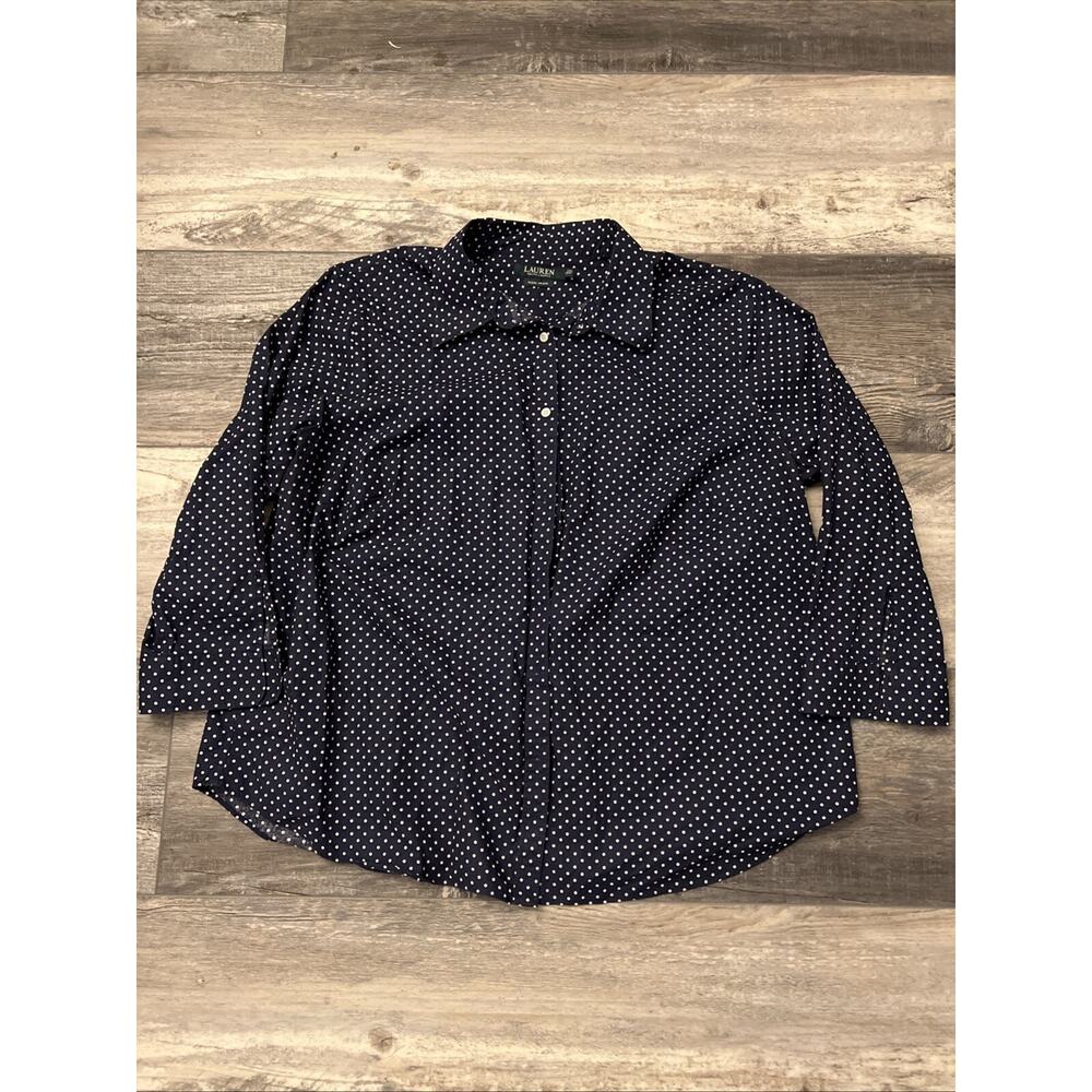 Lauren Ralph Lauren Shirt, Women's Navy Size 2X, Blue with White Polka Dots